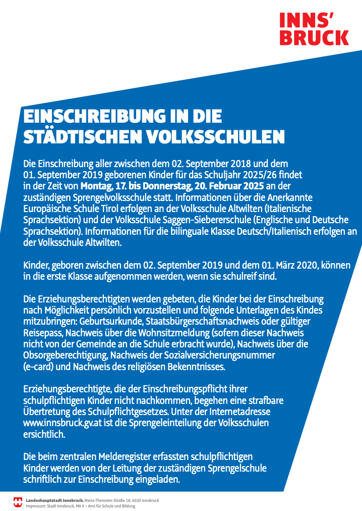 Schuleinschreibung 25/26